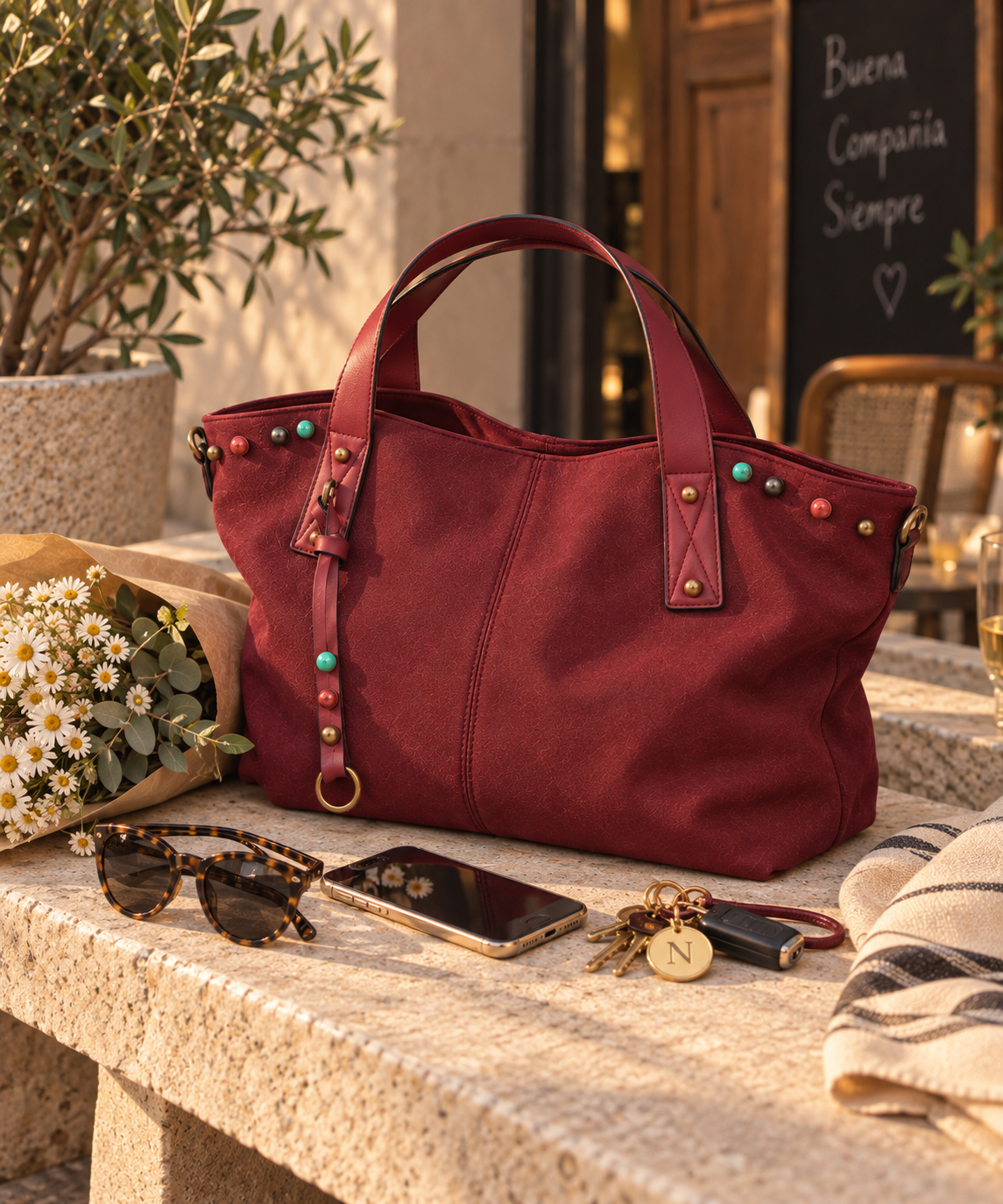 Bolso London con borlas color Burdeos - Imagen 3