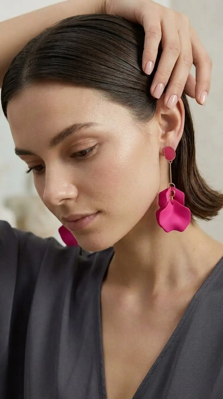 Pendientes Pétalo Fucsia - Imagen 5