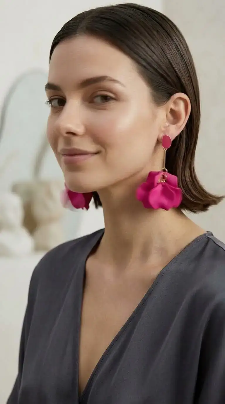 Pendientes Pétalo Fucsia - Imagen 6