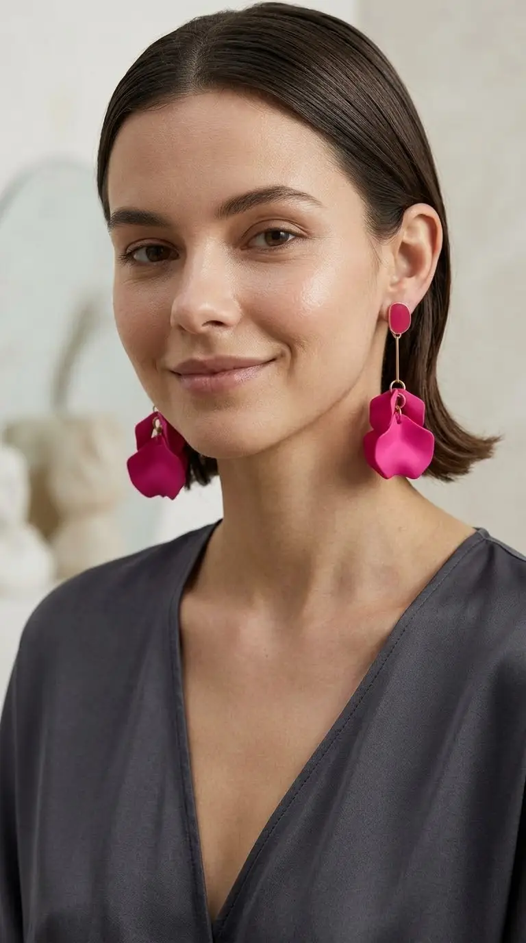 Pendientes Pétalo Fucsia - Imagen 3